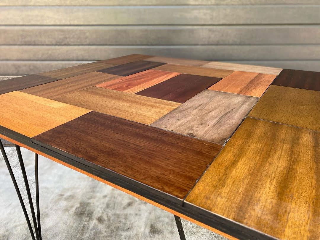 Retro Imbuia Fold Up Dining Table with Steel Legs