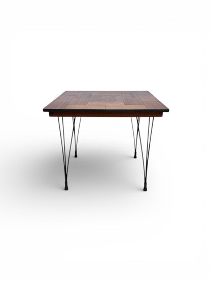 Retro Imbuia Fold Up Dining Table with Steel Legs