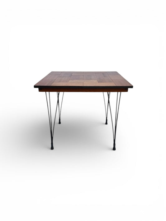 Retro Imbuia Fold Up Dining Table with Steel Legs