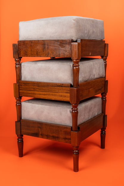Solid Wood Vintage Stacked Upholstered Footstools