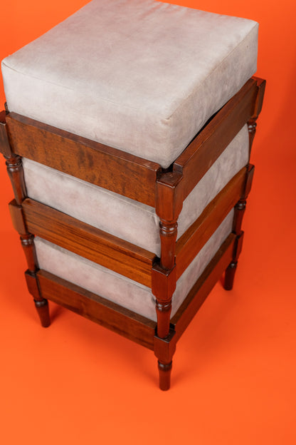 Solid Wood Vintage Stacked Upholstered Footstools - Image 2