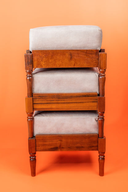 Solid Wood Vintage Stacked Upholstered Footstools - Image 4