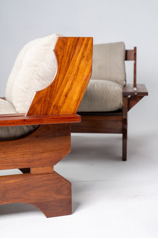 Solid Wood Retro Lounge Chair Pair